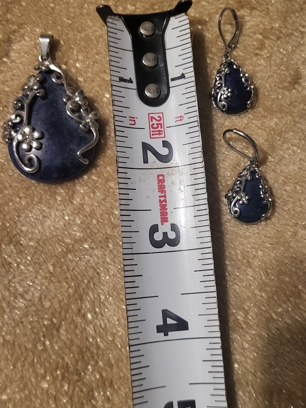 Blue Lapis Lazuli & White Austrian Crystal Teardrop Pendant and Earring Set